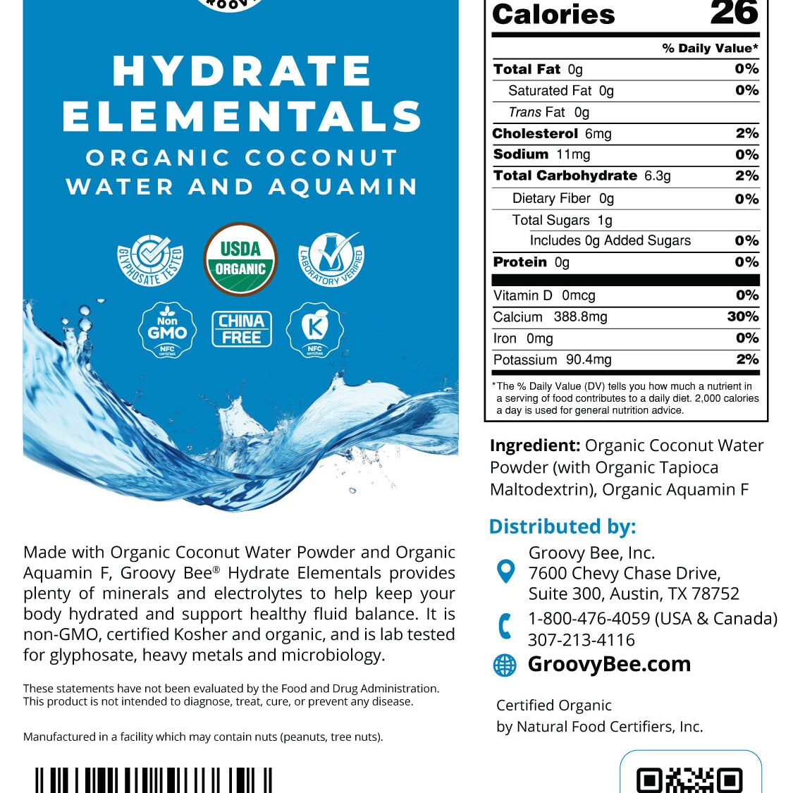 Hydrate Elementals - Organic Coconut Water and Aquamin 10 oz (283g) Beverages and Teas Brighteon Store 