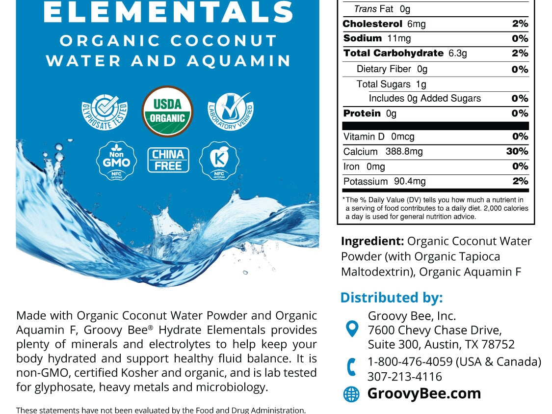 Hydrate Elementals - Organic Coconut Water and Aquamin 10 oz (283g) Beverages and Teas Brighteon Store 