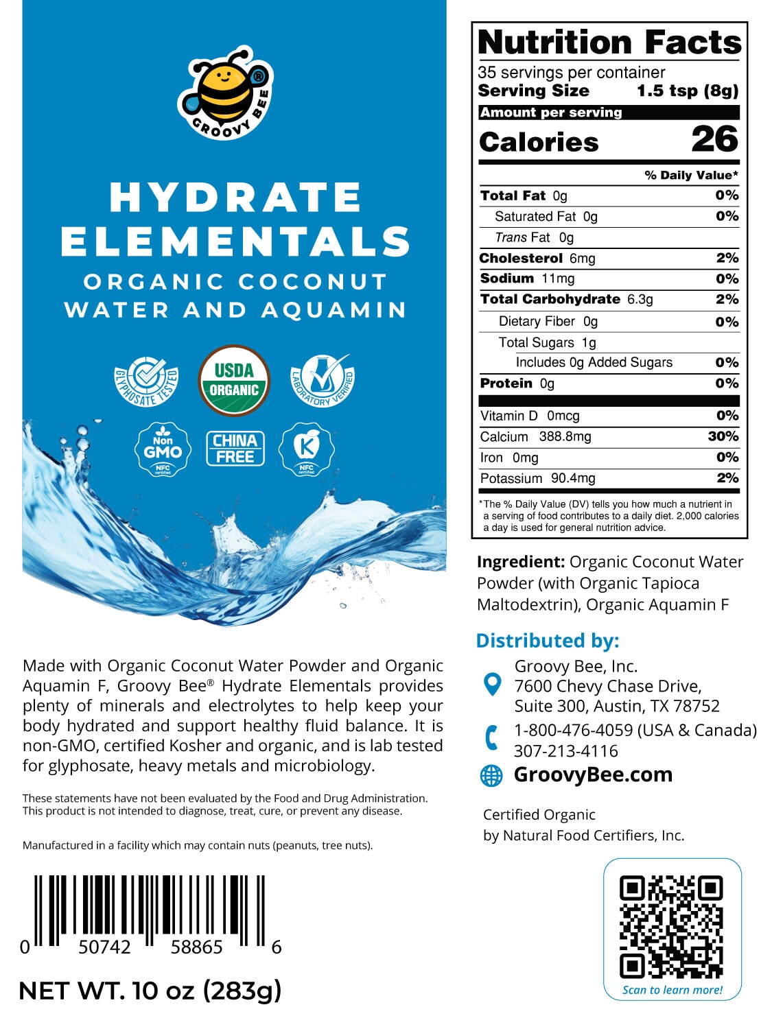 Hydrate Elementals - Organic Coconut Water and Aquamin 10 oz (283g) Beverages and Teas Brighteon Store 