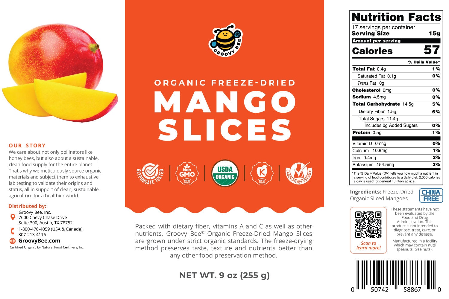 Groovy Bee® Organic Freeze-Dried Mango Slices #10 Can (9oz, 255g) (2-Pack) Freeze Dried Organics Brighteon Store 