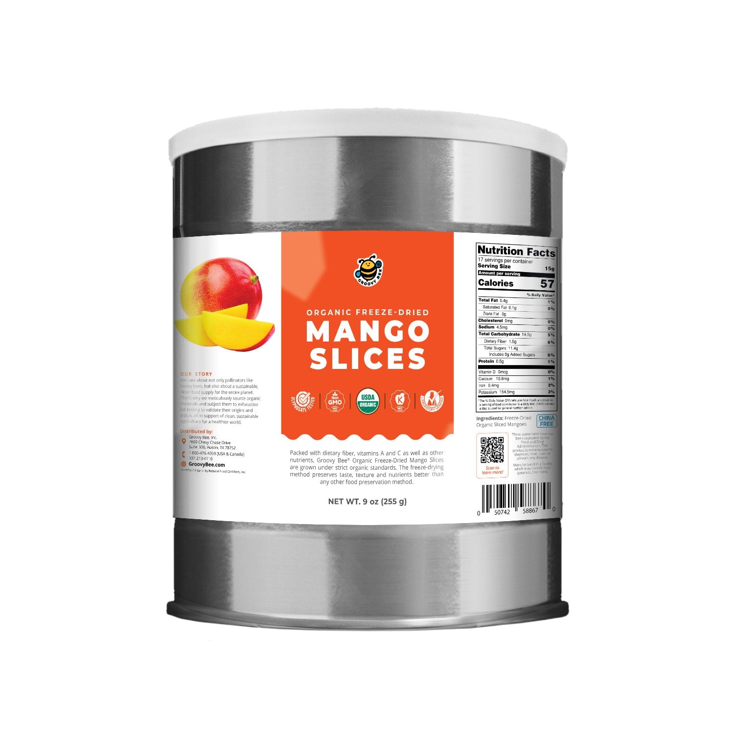 Groovy Bee® Organic Freeze-Dried Mango Slices #10 Can (9oz, 255g) (2-Pack) Freeze Dried Organics Brighteon Store 