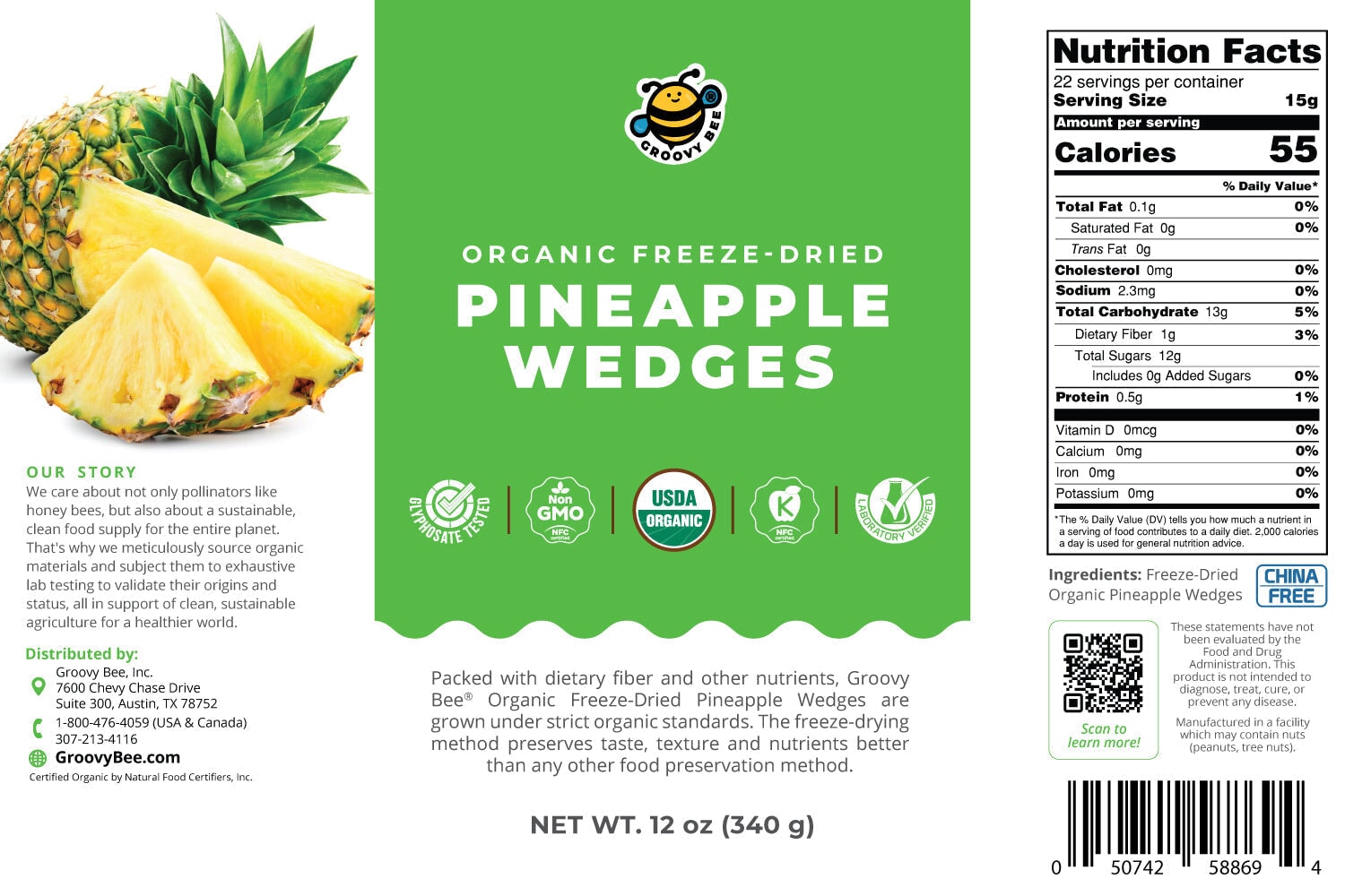 Groovy Bee® Organic Freeze-Dried Pineapple Wedges #10 Can (12 oz, 340g) (2-Pack) Freeze Dried Organics Brighteon Store 