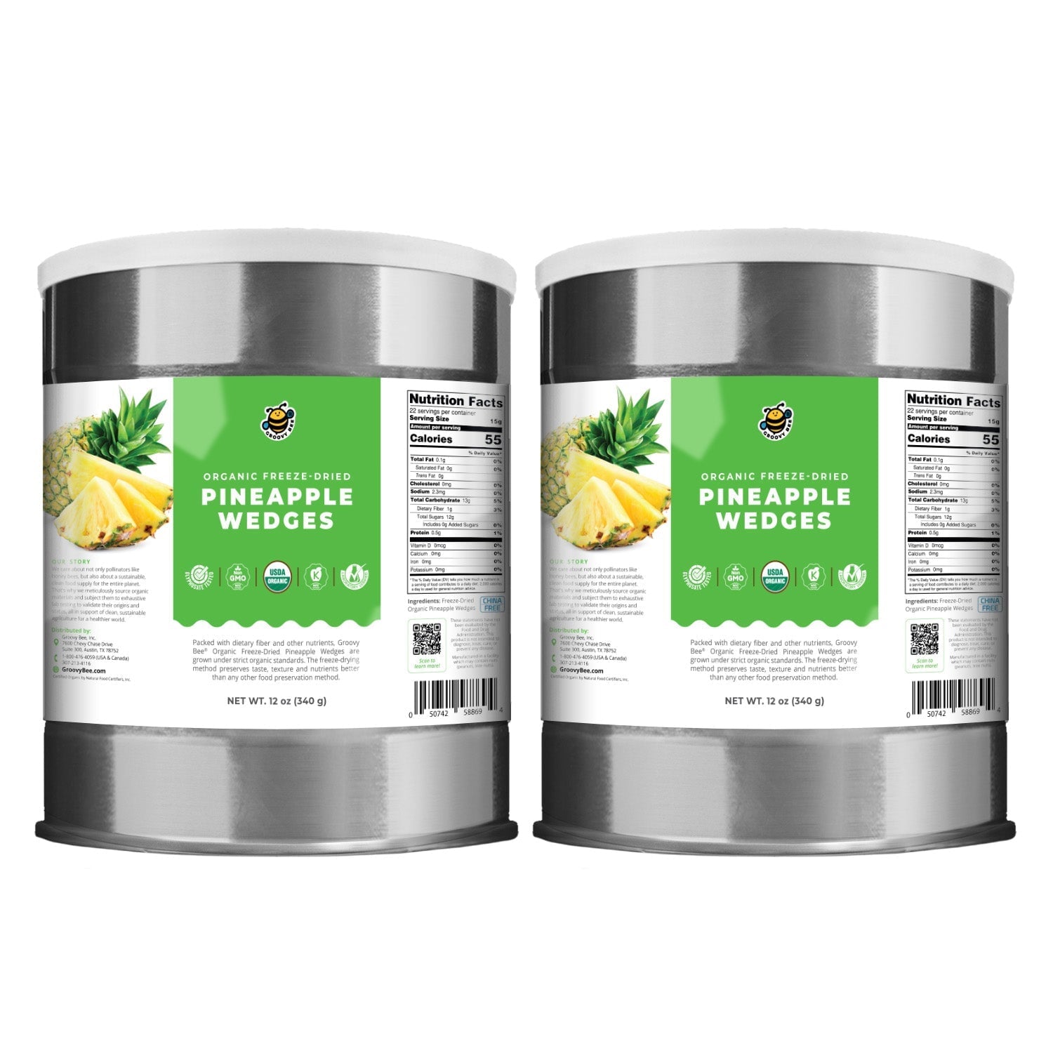 Groovy Bee® Organic Freeze-Dried Pineapple Wedges #10 Can (12 oz, 340g) (2-Pack) Freeze Dried Organics Brighteon Store 