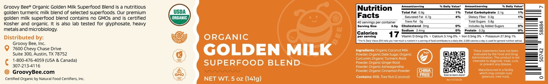 Organic Golden Milk Superfood Blend 5 oz (141 g) Superfoods Brighteon Store 
