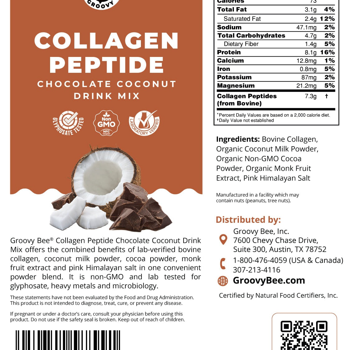 Collagen Peptide Chocolate Coconut Drink Mix 8oz (227g) Collagen Brighteon Store 