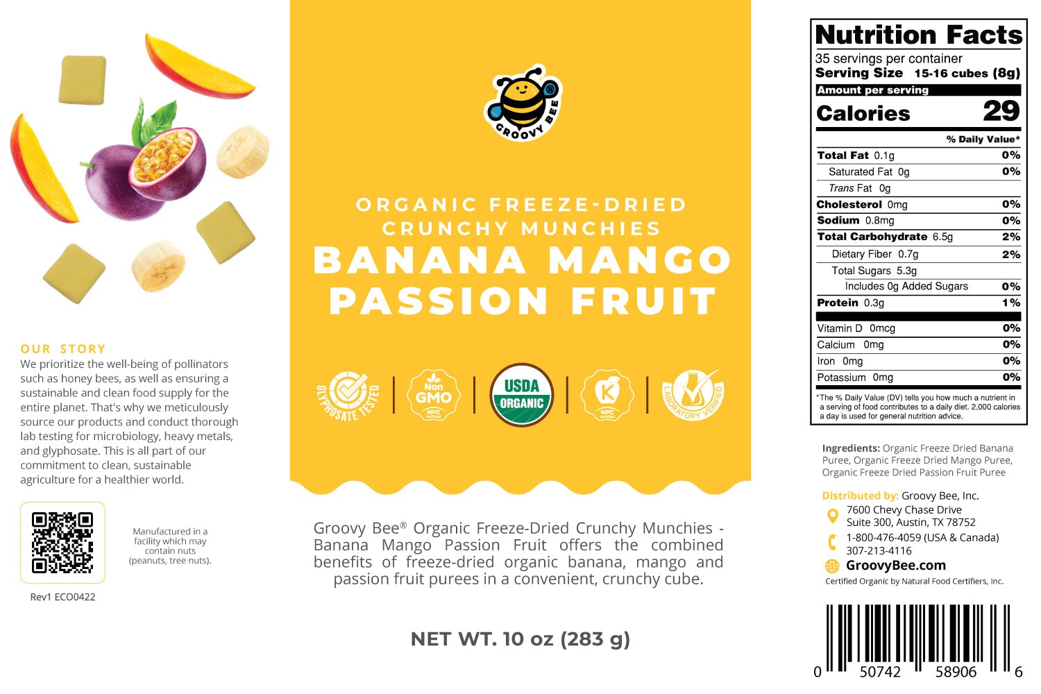 Organic Freeze-Dried Crunchy Munchies Banana Mango Passion Fruit (10 oz, 289g) #10 Can (2-Pack) Snacks Brighteon Store 