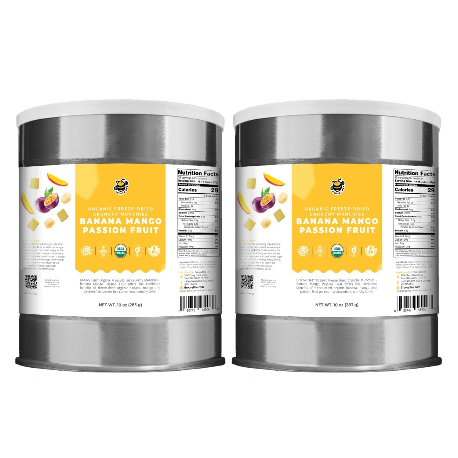 Organic Freeze-Dried Crunchy Munchies Banana Mango Passion Fruit (10 oz, 289g) #10 Can (2-Pack) Snacks Brighteon Store 
