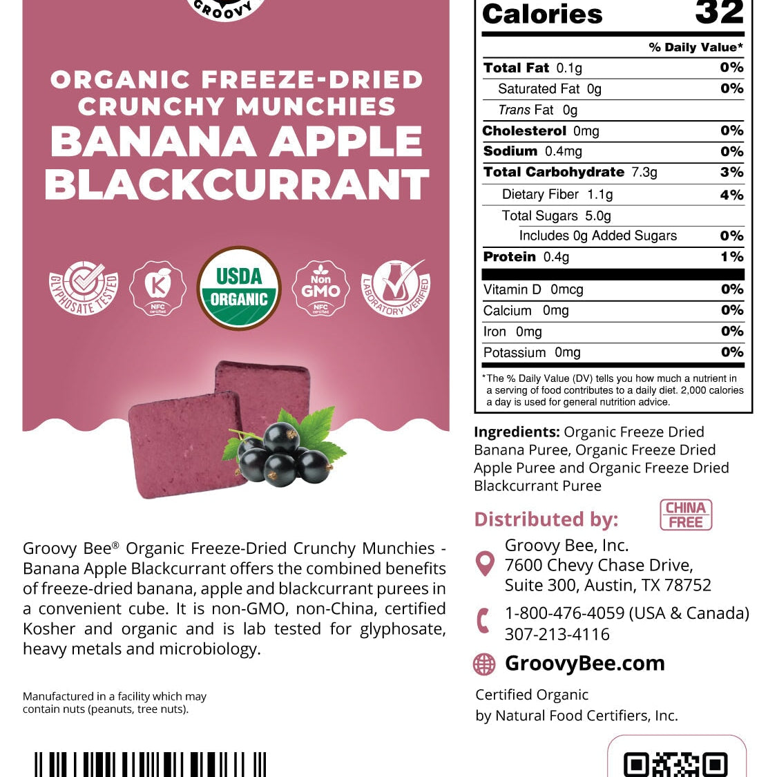 Organic Freeze-Dried Crunchy Munchies Banana Apple Blackcurrant 2 oz (57g) Snacks Brighteon Store 