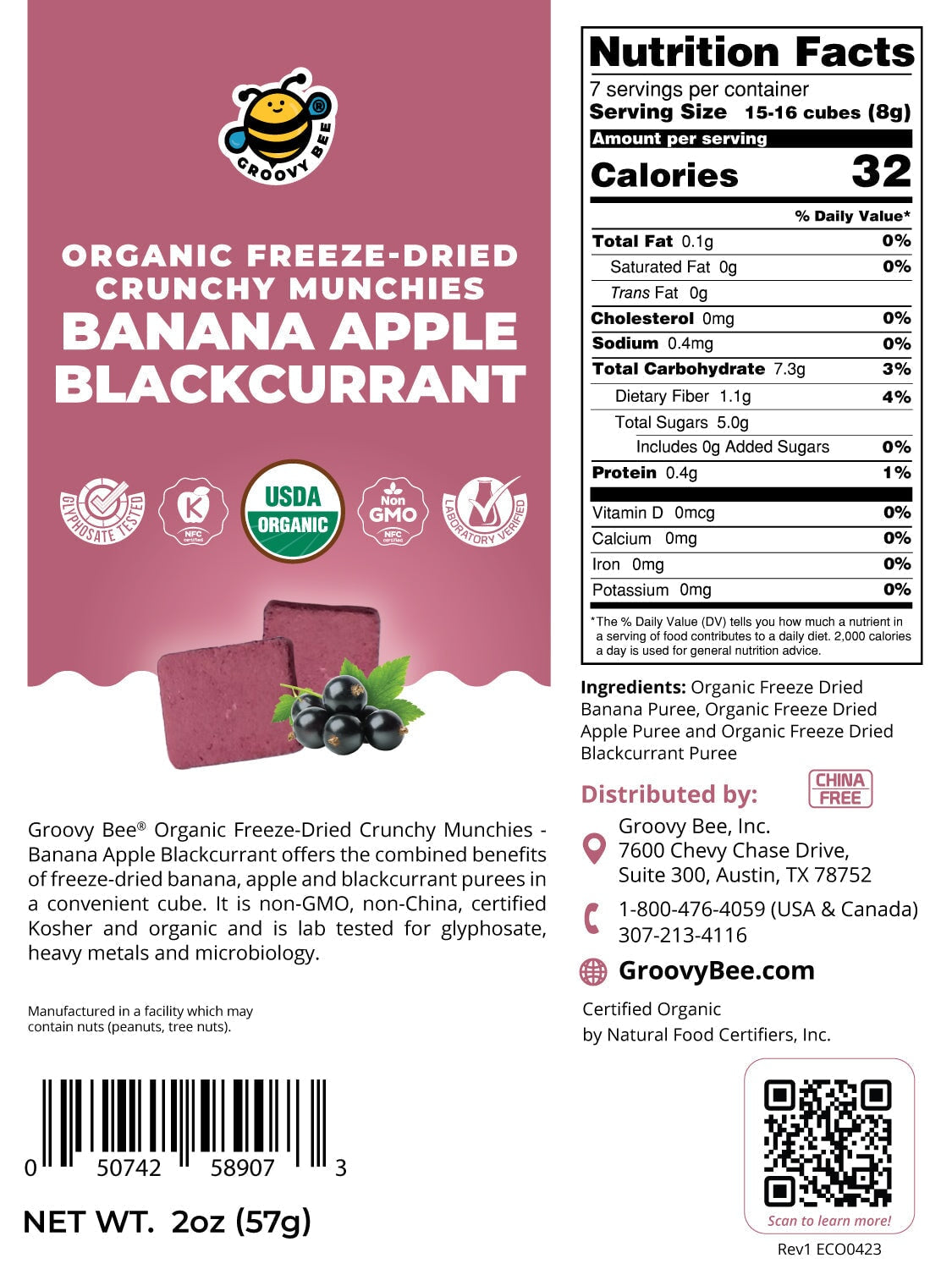 Organic Freeze-Dried Crunchy Munchies Banana Apple Blackcurrant 2 oz (57g) Snacks Brighteon Store 