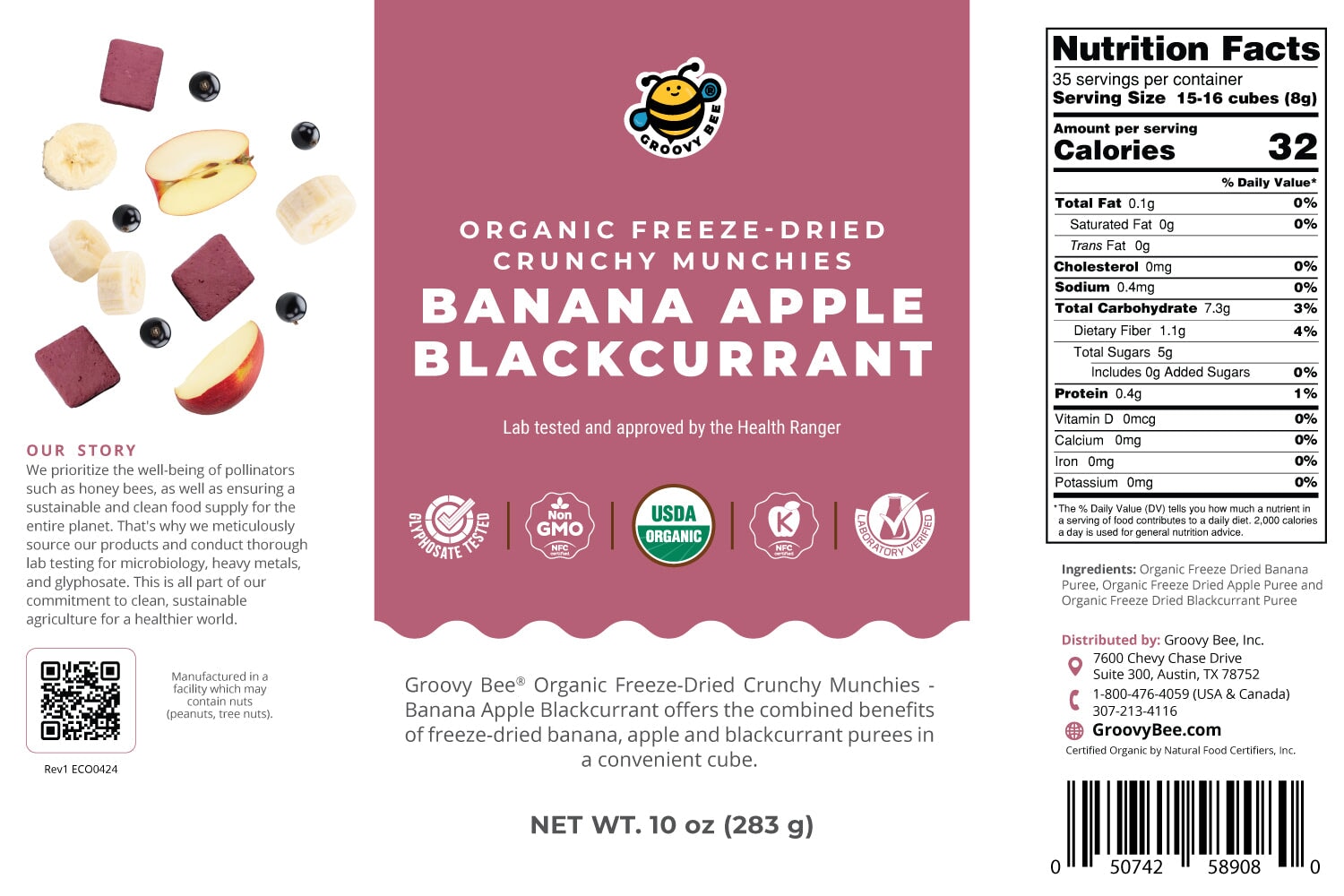 Organic Freeze-Dried Crunchy Munchies Banana Apple Blackcurrant (10 oz, 289g) #10 Can (2-Pack) Snacks Brighteon Store 