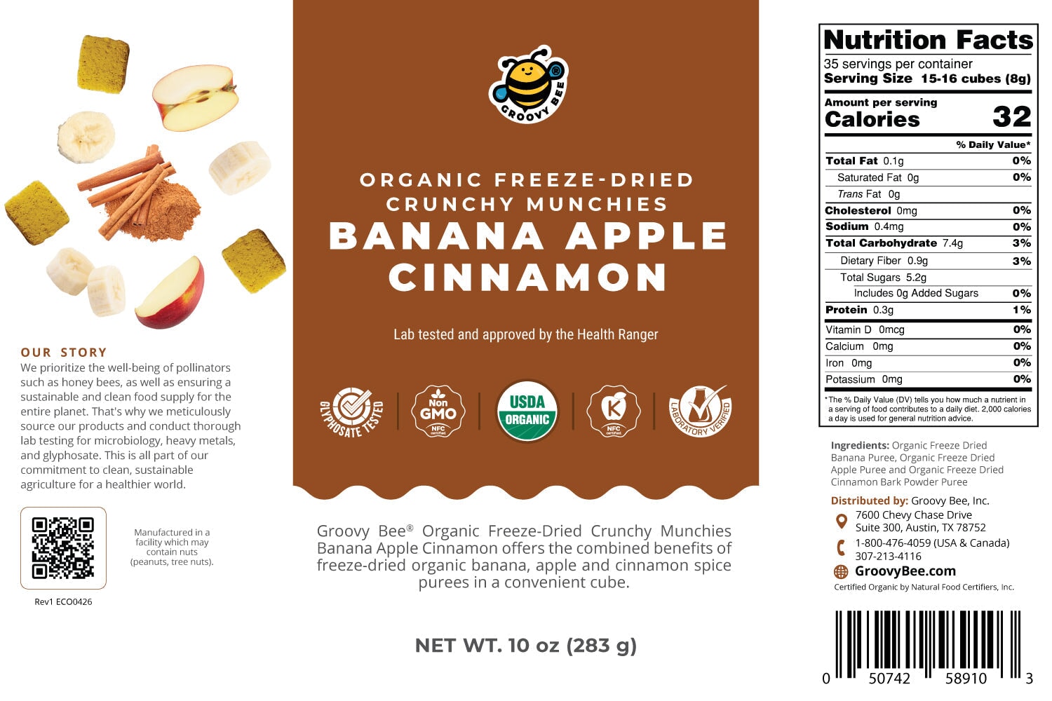 Organic Freeze-Dried Crunchy Munchies Banana Apple Cinnamon (10 oz, 289g) #10 Can (2-Pack) Snacks Brighteon Store 