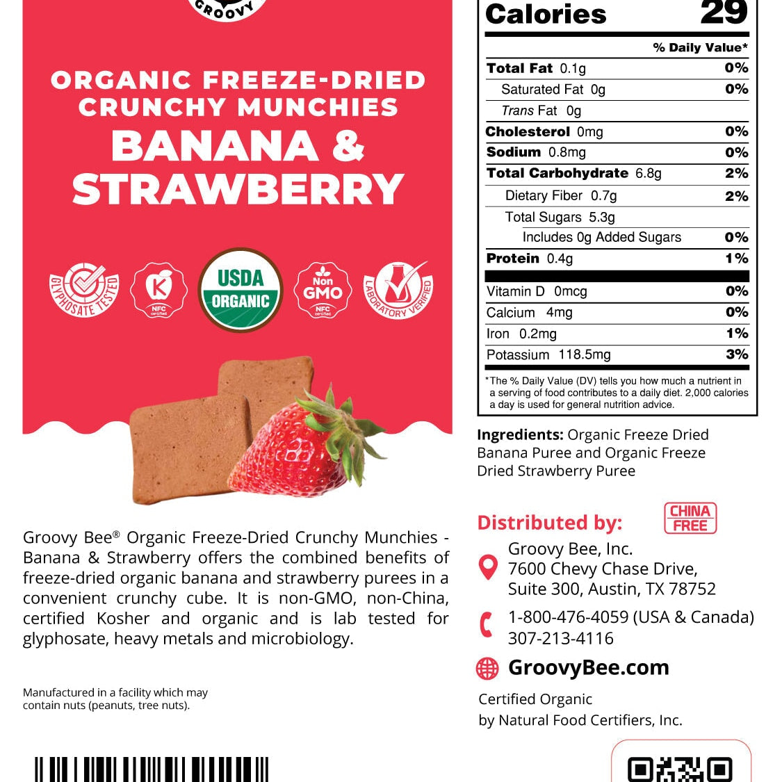 Organic Freeze-Dried Crunchy Munchies Banana and Strawberry 2oz (57g) Snacks Brighteon Store 