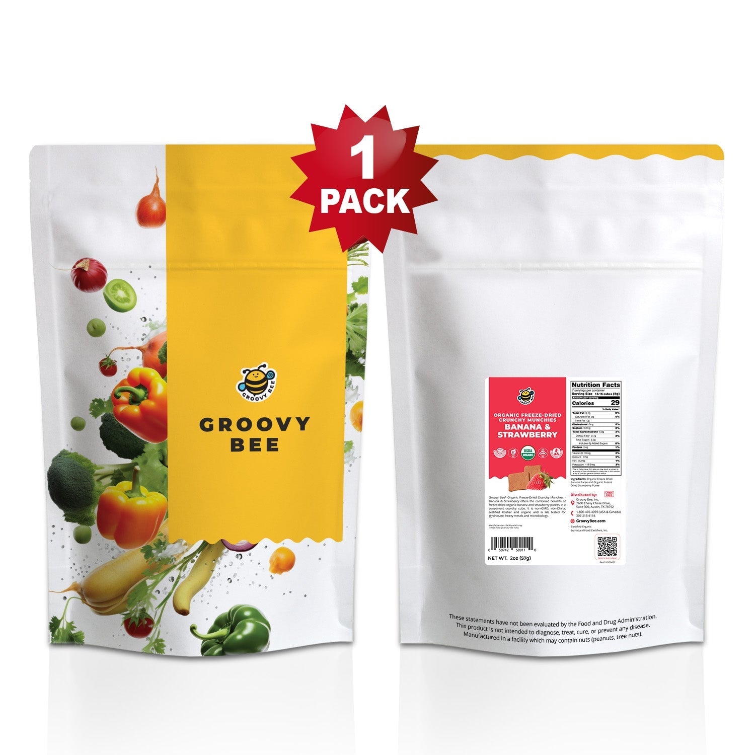 Organic Freeze-Dried Crunchy Munchies Banana and Strawberry 2oz (57g) Snacks Brighteon Store 