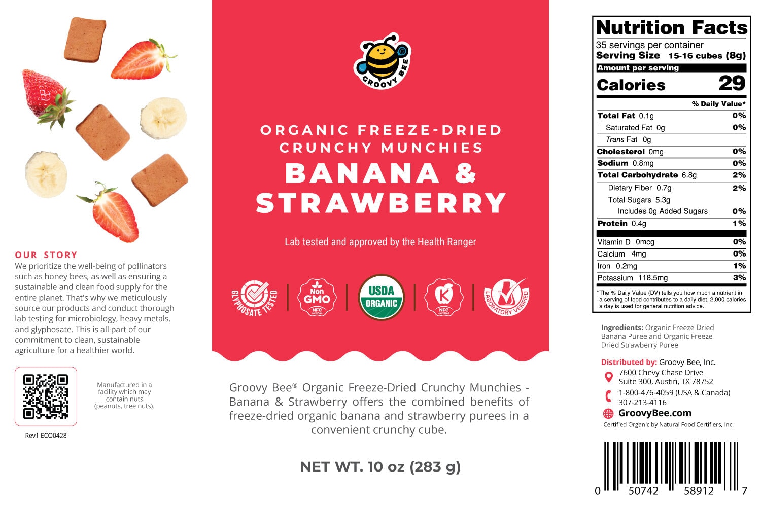 Organic Freeze-Dried Crunchy Munchies Banana and Strawberry (10 oz, 289g) #10 Can (2-Pack) Snacks Brighteon Store 