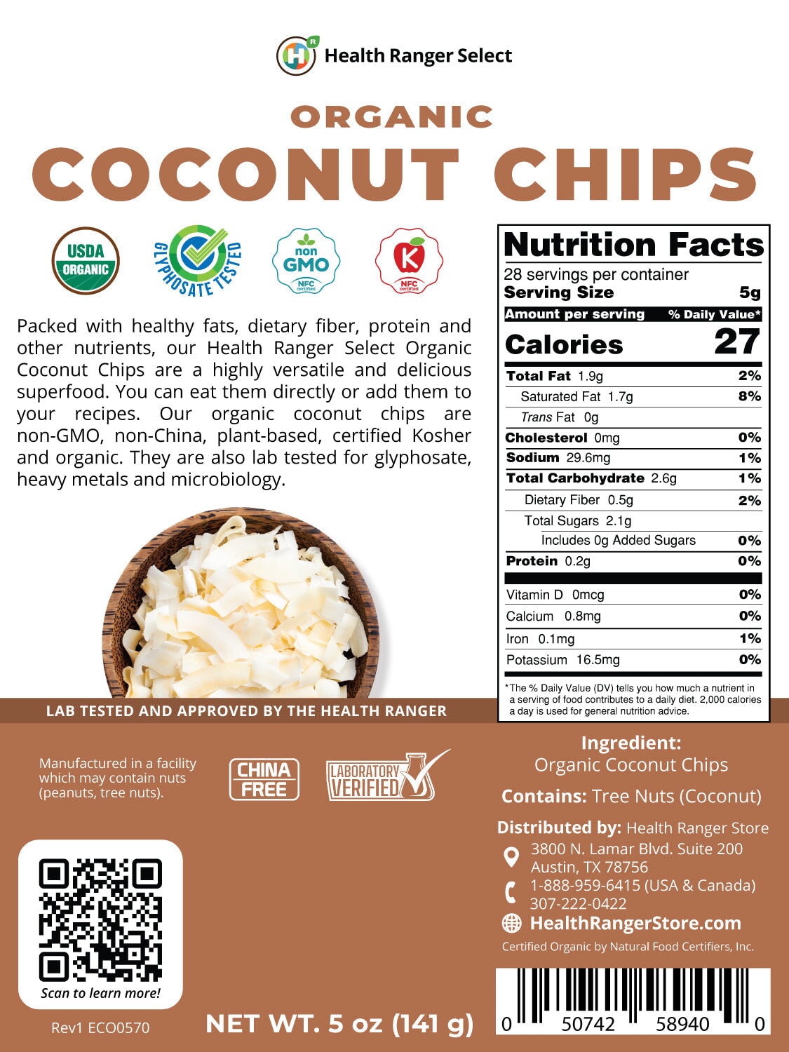 Organic Coconut Chips 5 oz (141 g) Snacks Brighteon Store 