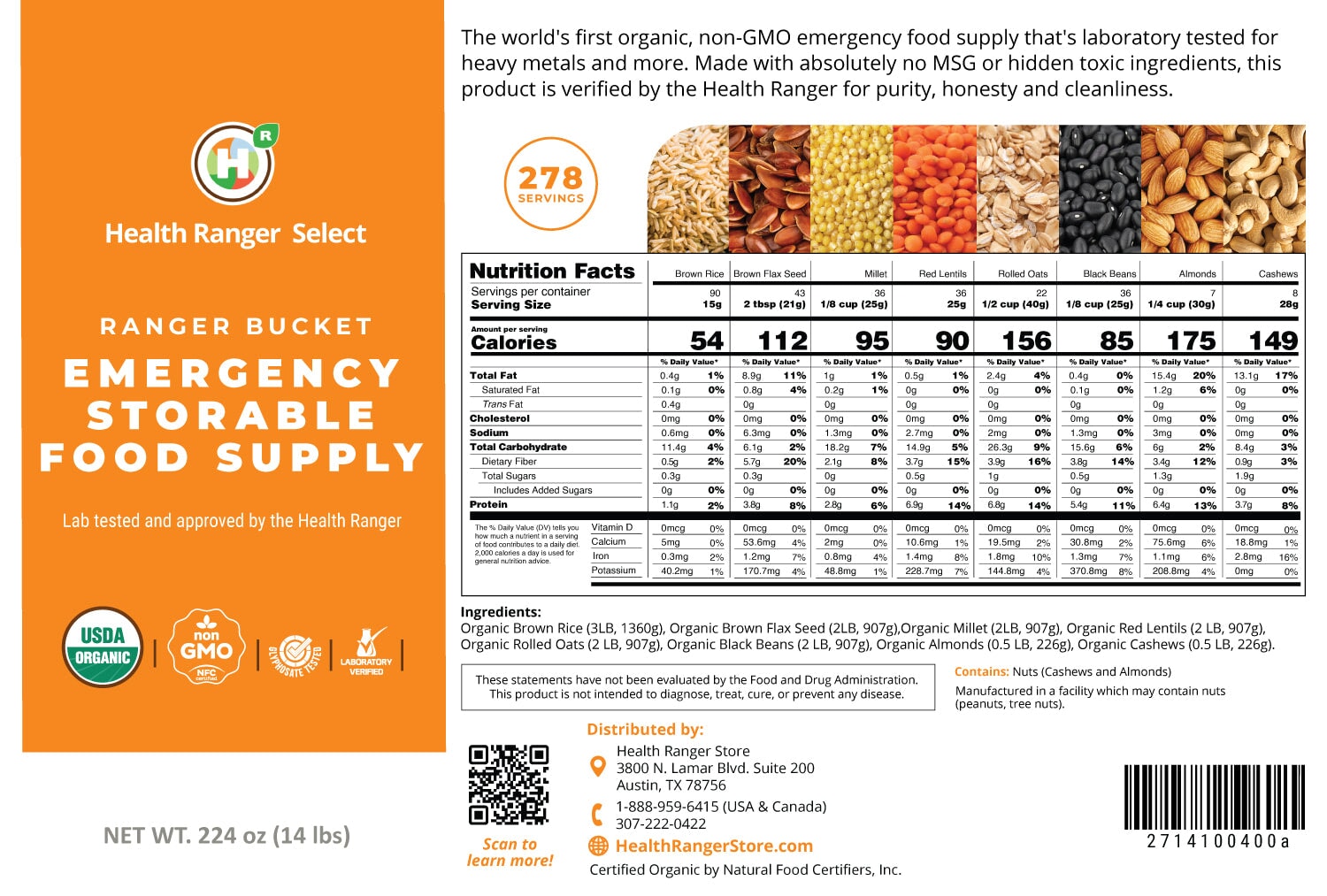 (536 Servings) Ranger Bucket Set - Organic Emergency Storable Food Supply (A23/A24/A26 + B17/B19) Health Ranger Select Brighteon Store 