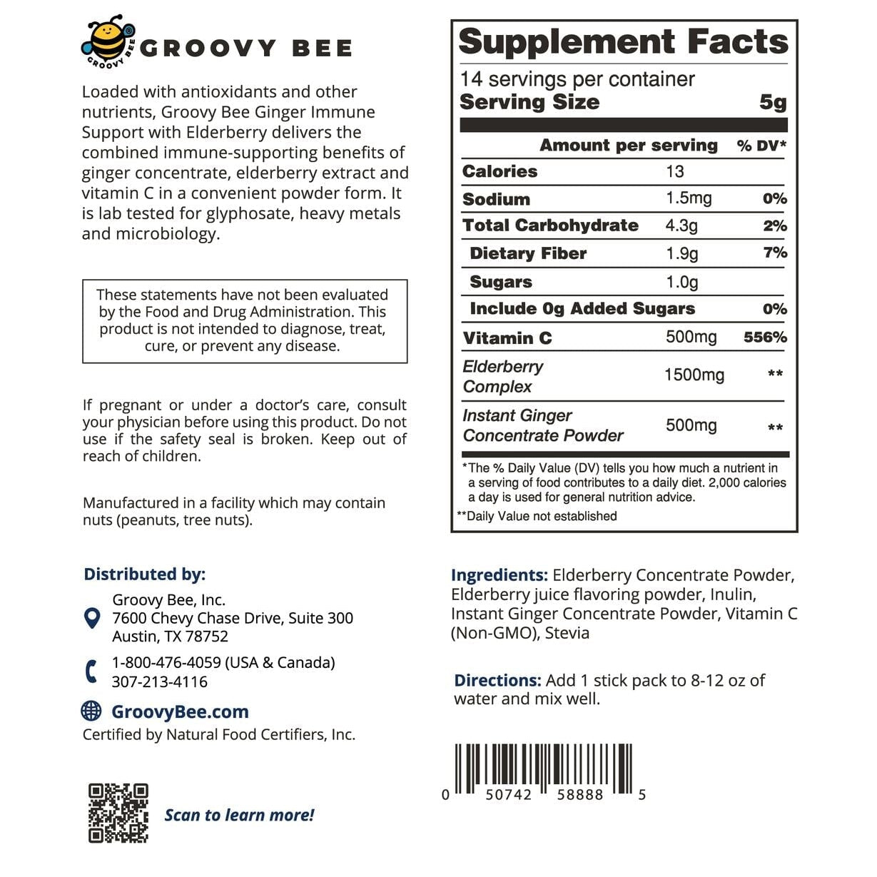 Ginger Immune Support with Elderberry (14 Packs) 0.17 oz (5 g) Immune Support Brighteon Store 
