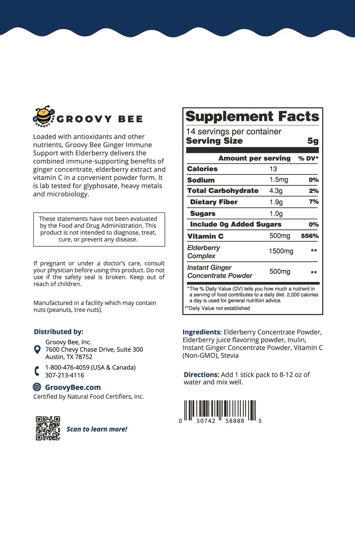 Ginger Immune Support with Elderberry (14 Packs) 0.17 oz (5 g) Immune Support Brighteon Store 