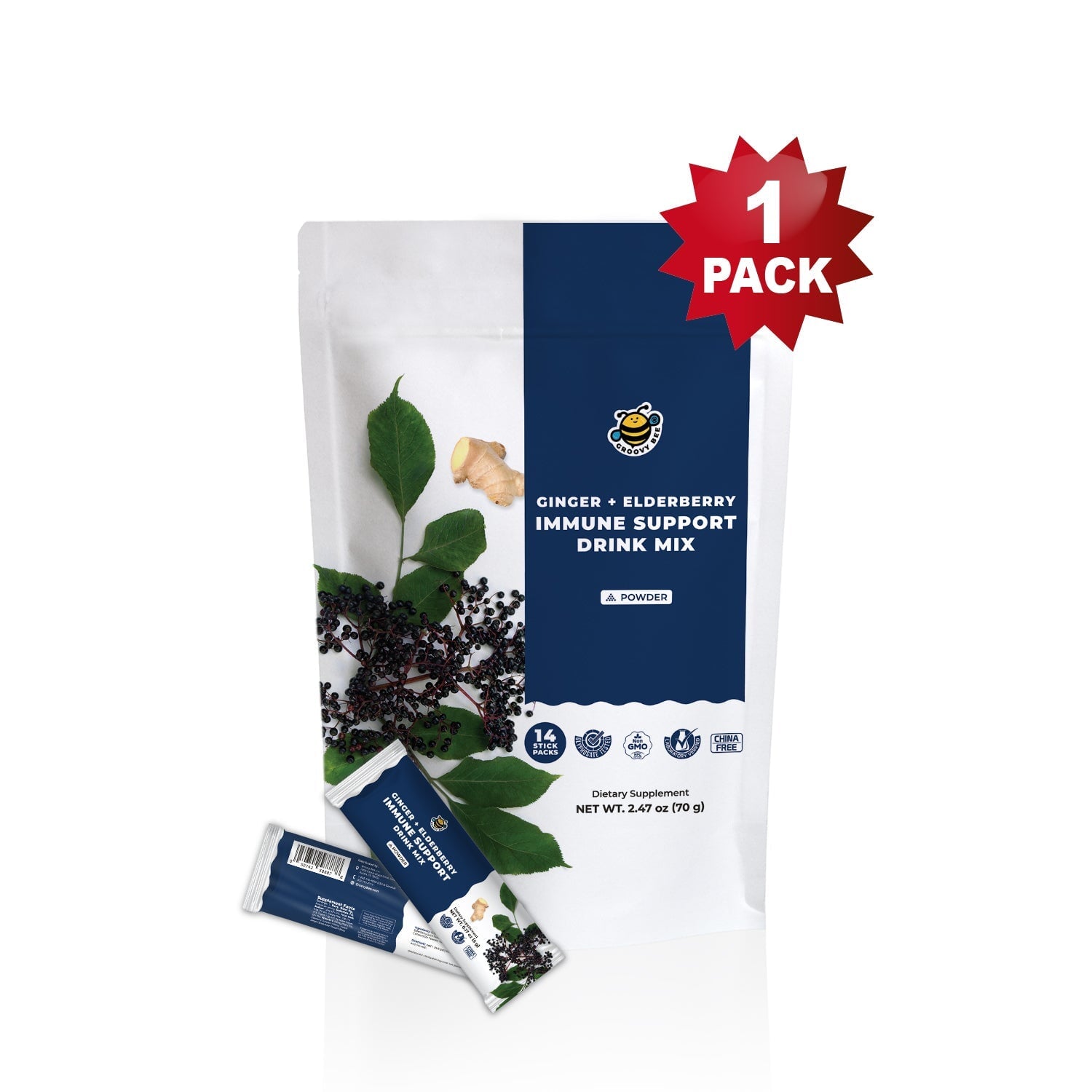 Ginger Immune Support with Elderberry (14 Packs) 0.17 oz (5 g) Immune Support Brighteon Store 