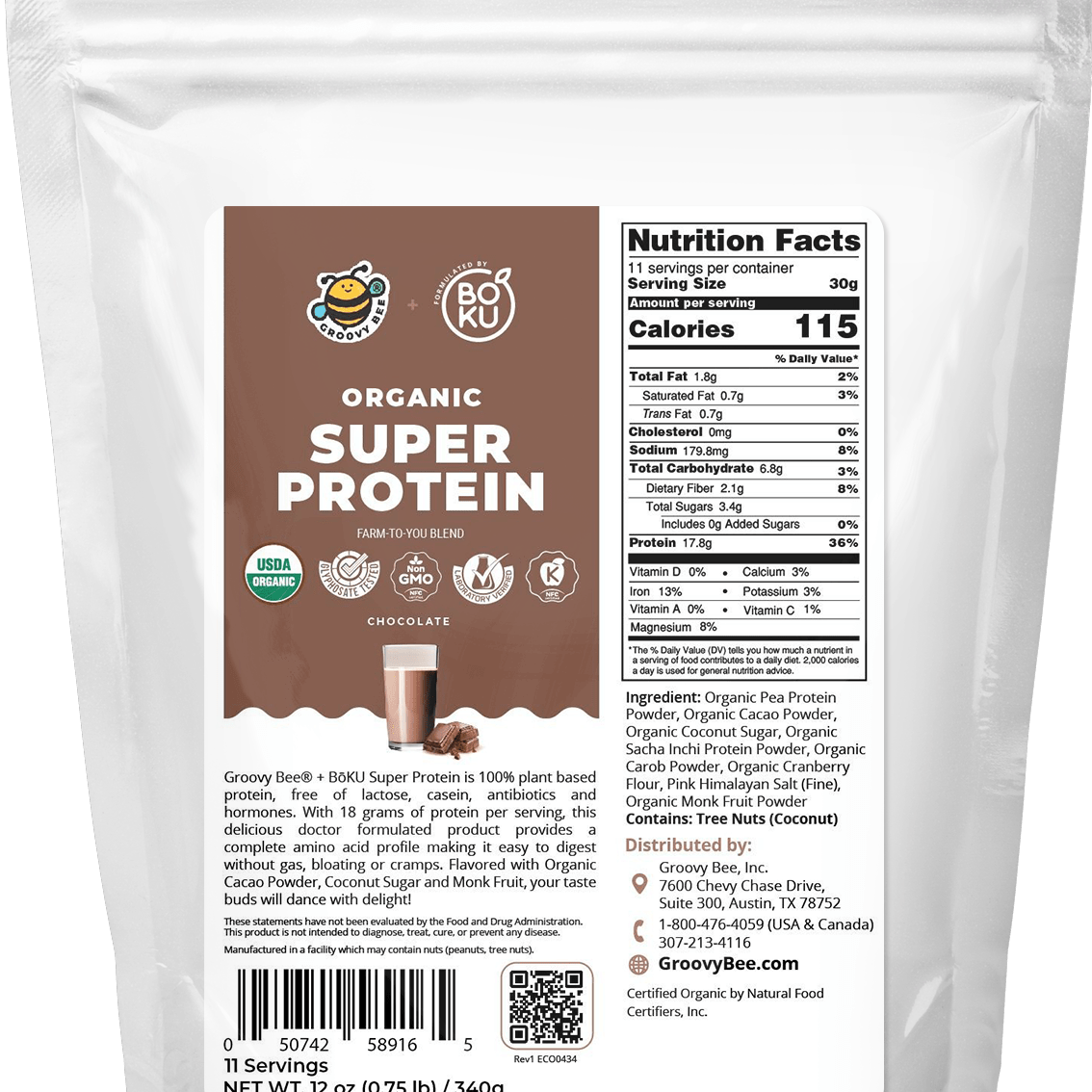 Organic Super Protein - Chocolate 12oz (0.75 lb) / 340 g Protein Powders Brighteon Store 