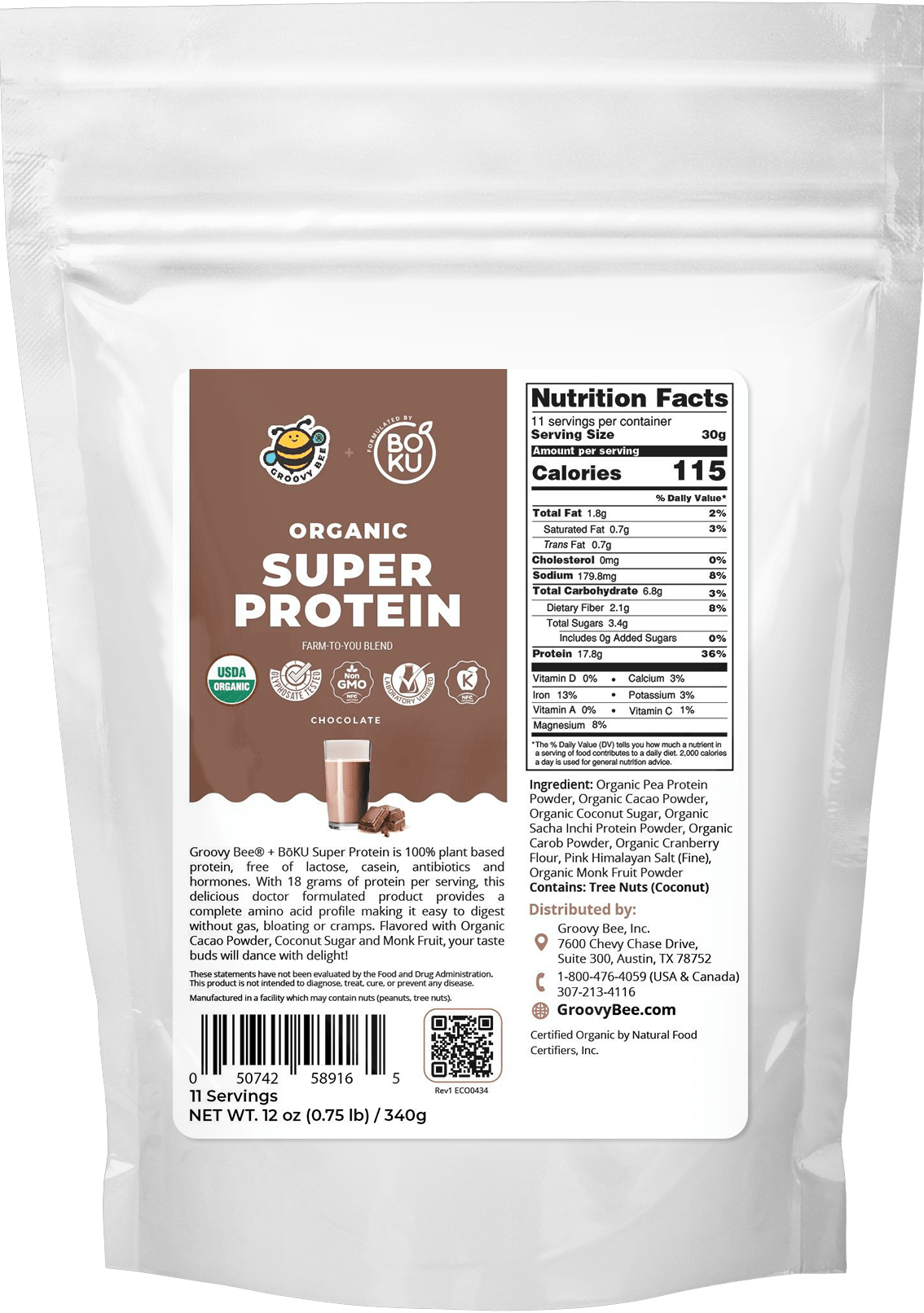 Organic Super Protein - Chocolate 12oz (0.75 lb) / 340 g Protein Powders Brighteon Store 