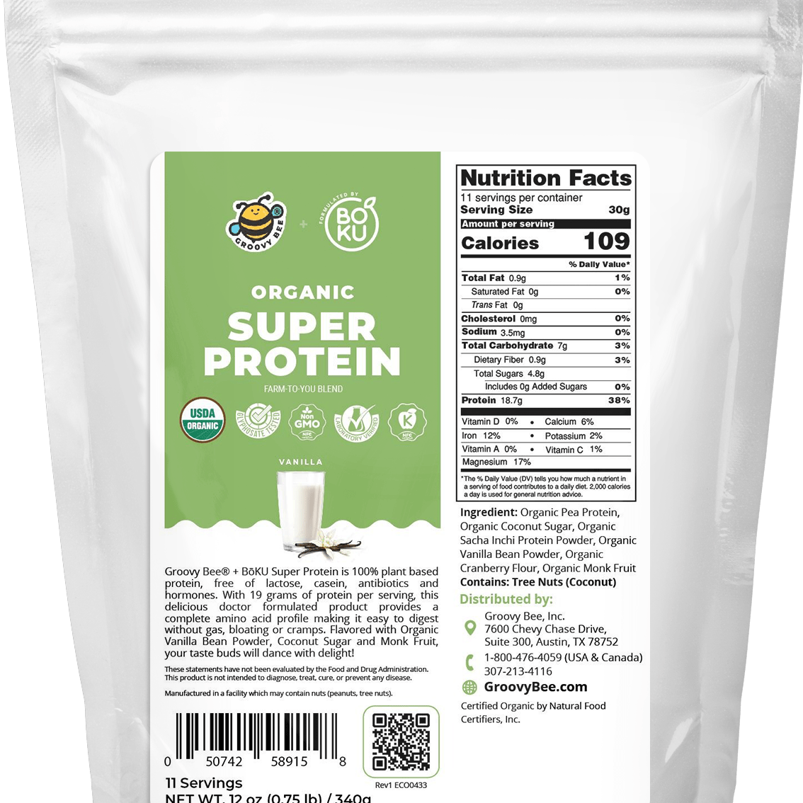 Organic Super Protein - Vanilla 12oz (0.75 lb) / 340 g Protein Powders Brighteon Store 