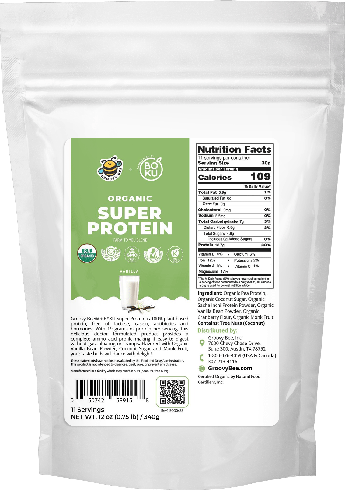 Organic Super Protein - Vanilla 12oz (0.75 lb) / 340 g Protein Powders Brighteon Store 