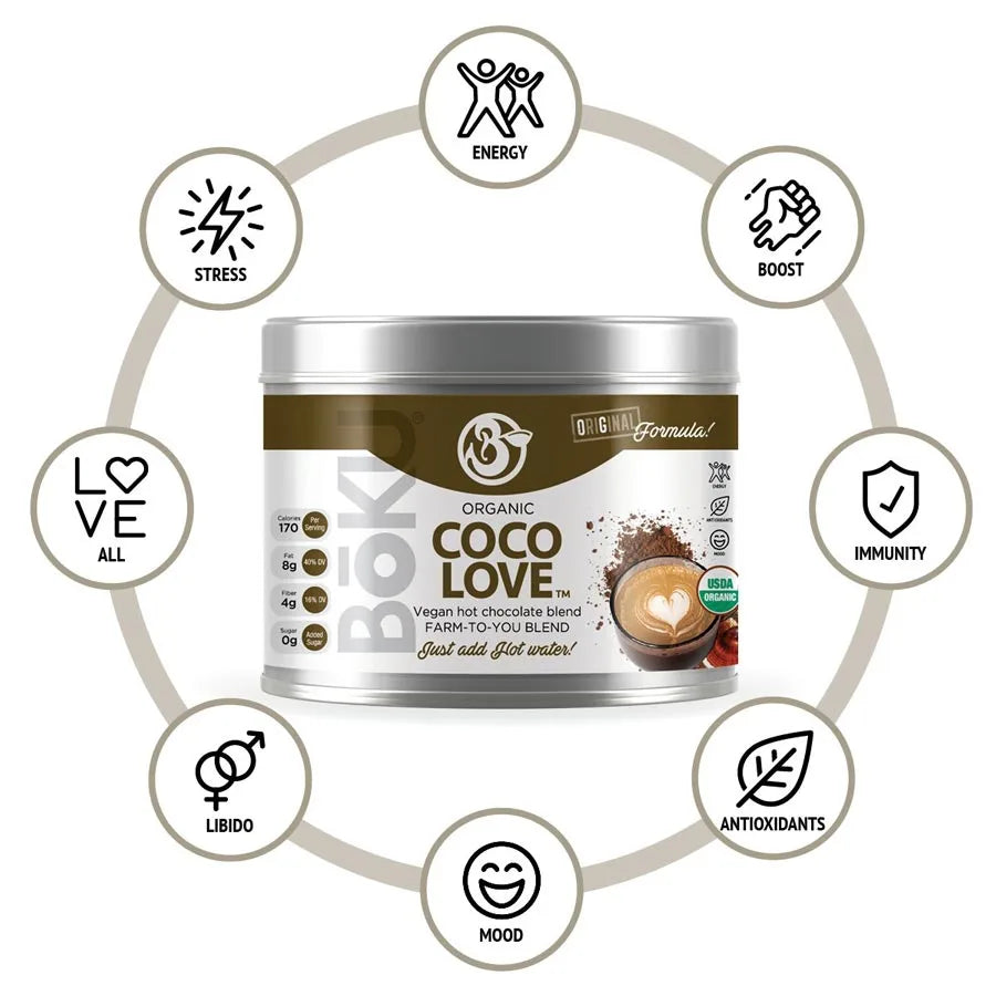 Coco Love  hot cocoa hot chocolate organic mushroom adaptogenic powder